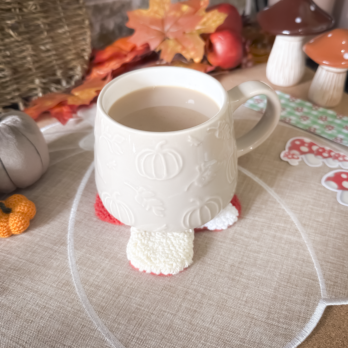 Mushroom Mug Rug | Cosy Autumn Mug Coaster