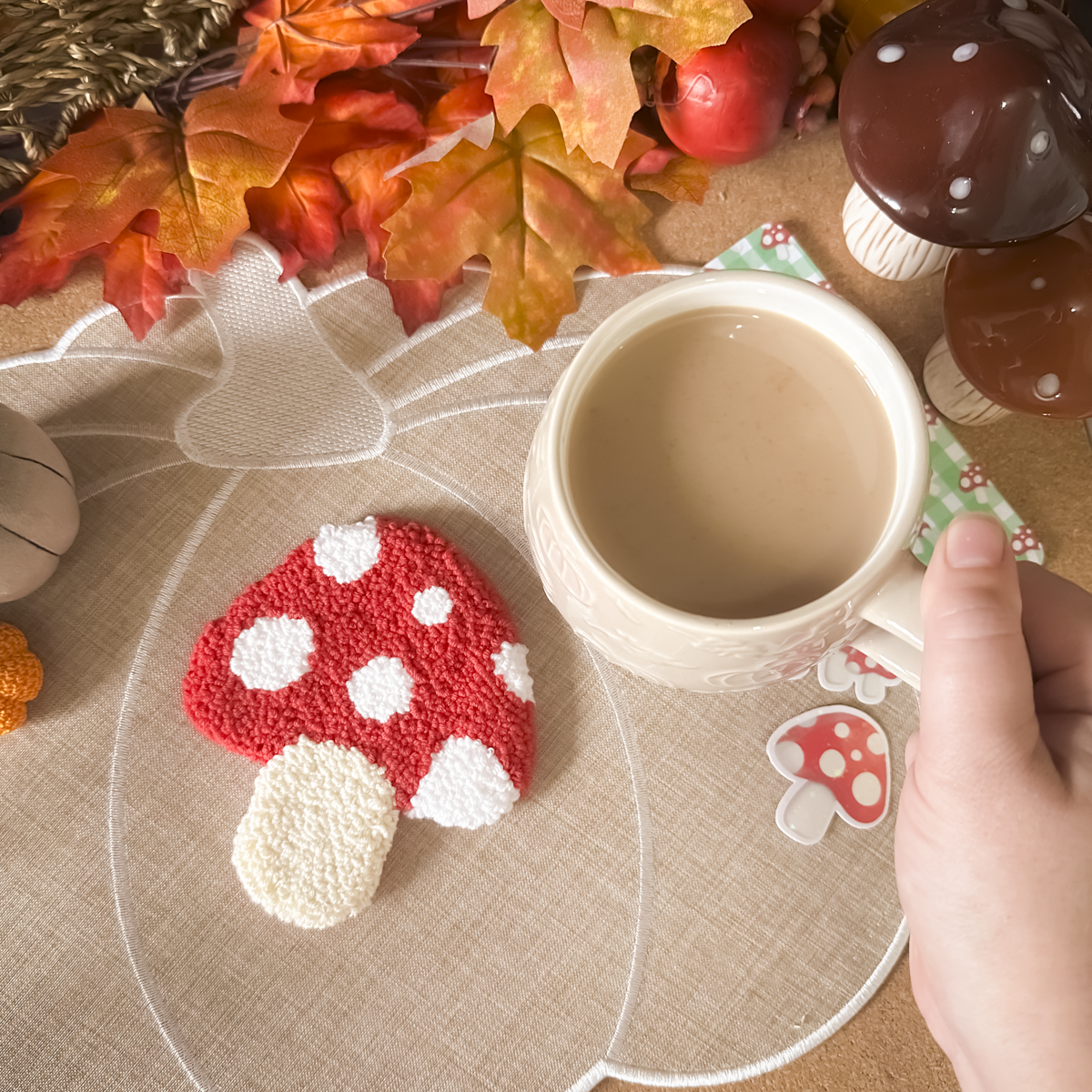 Mushroom Mug Rug | Cosy Autumn Mug Coaster