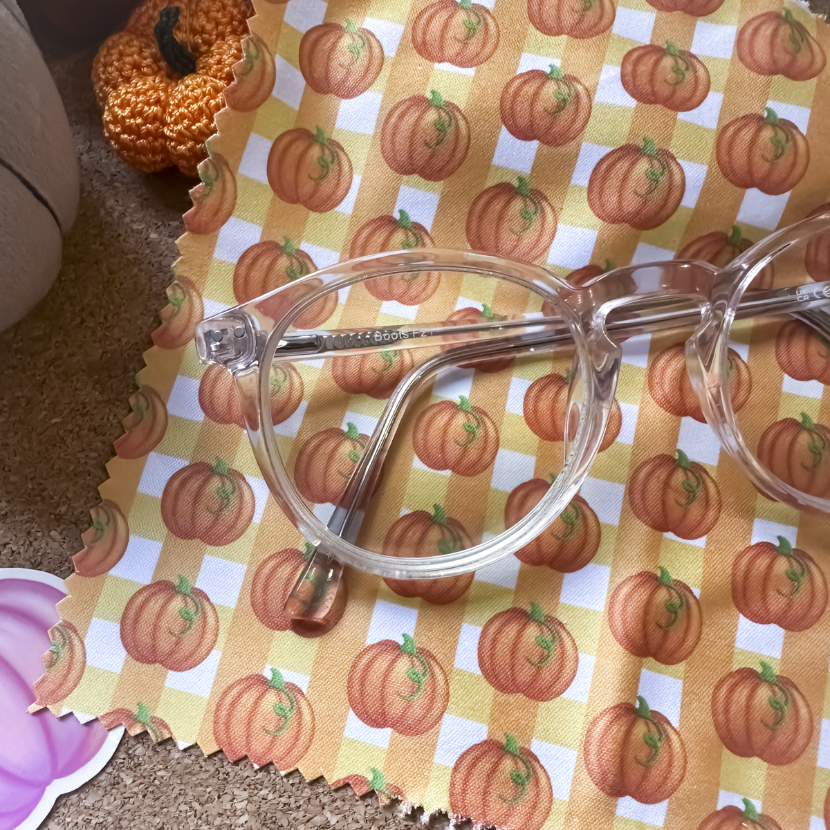 Gingham Pumpkin & Mushroom Glass Cleaning Cloth | Autumn Lens Cloth for Glasses & Screens