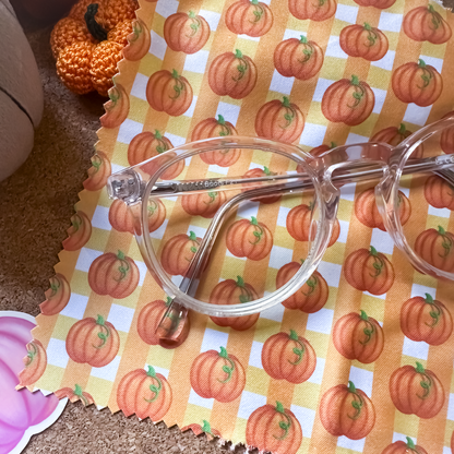 Gingham Pumpkin & Mushroom Glass Cleaning Cloth | Autumn Lens Cloth for Glasses & Screens