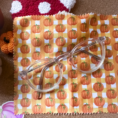 Gingham Pumpkin & Mushroom Glass Cleaning Cloth | Autumn Lens Cloth for Glasses & Screens