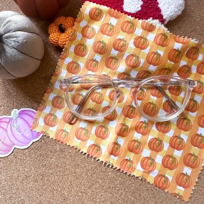 Gingham Pumpkin & Mushroom Glass Cleaning Cloth | Autumn Lens Cloth for Glasses & Screens
