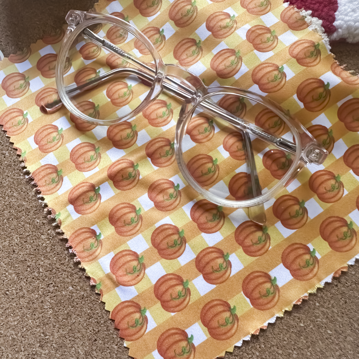 Gingham Pumpkin & Mushroom Glass Cleaning Cloth | Autumn Lens Cloth for Glasses & Screens