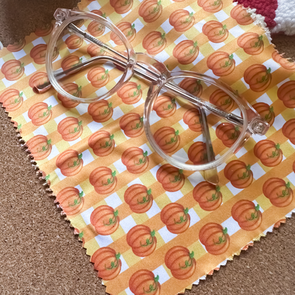 Gingham Pumpkin & Mushroom Glass Cleaning Cloth | Autumn Lens Cloth for Glasses & Screens