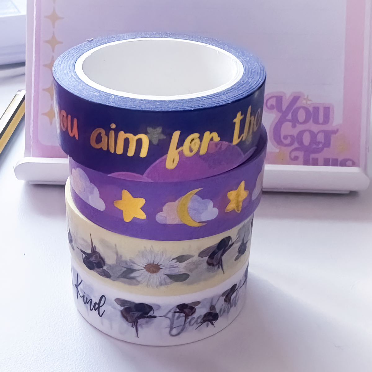 Aim for the Moon Gold Foil Quote Washi Tape