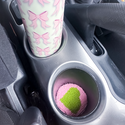 Pink & Green Heart Car Coasters – Set of 2 | Cute Car Cup Holder Accessories