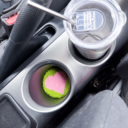 Pink & Green Heart Car Coasters – Set of 2 | Cute Car Cup Holder Accessories