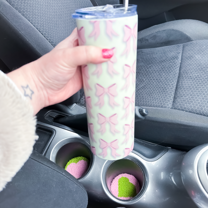 Pink & Green Heart Car Coasters – Set of 2 | Cute Car Cup Holder Accessories