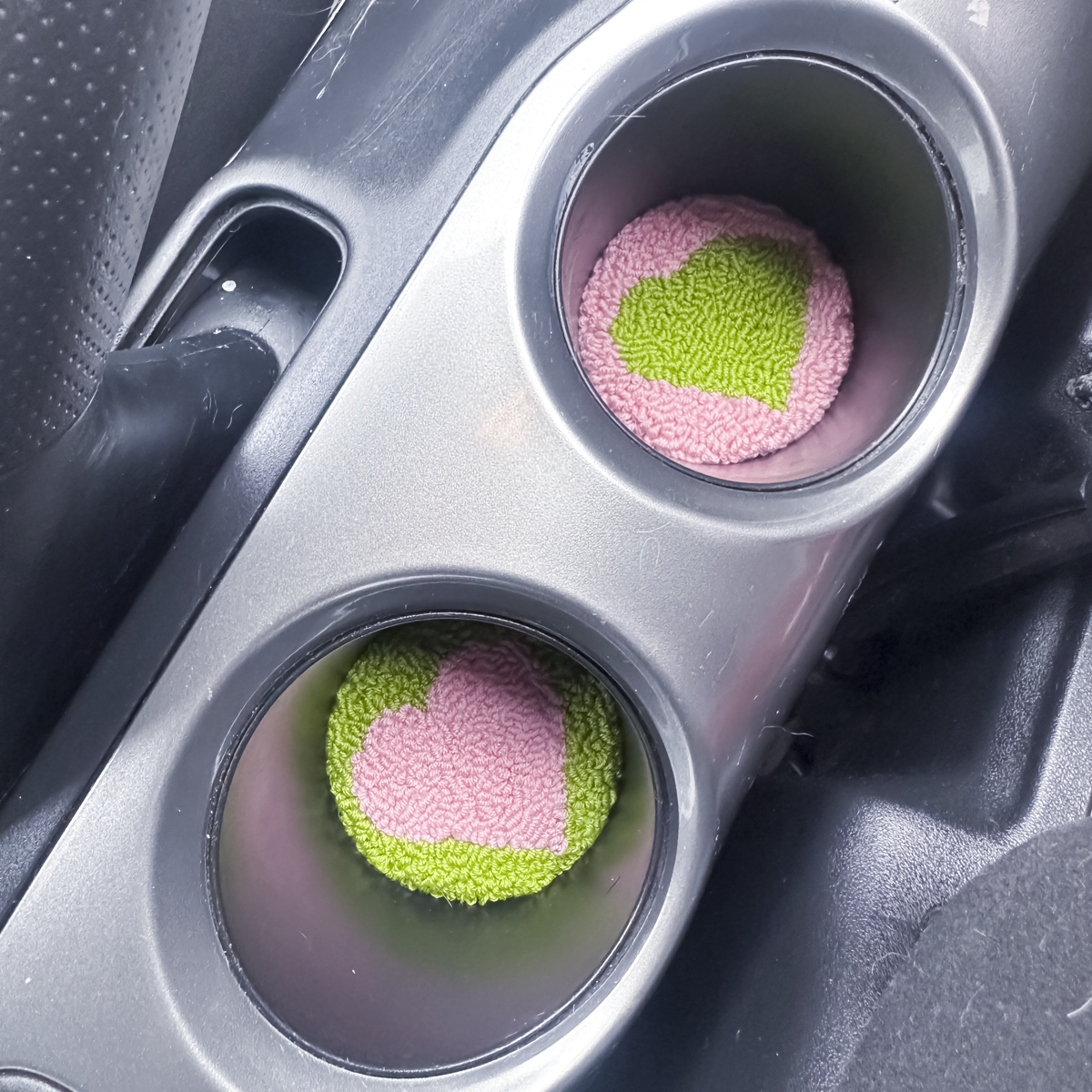 Pink & Green Heart Car Coasters – Set of 2 | Cute Car Cup Holder Accessories