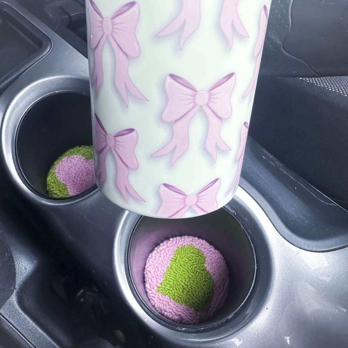 Pink & Green Heart Car Coasters – Set of 2 | Cute Car Cup Holder Accessories