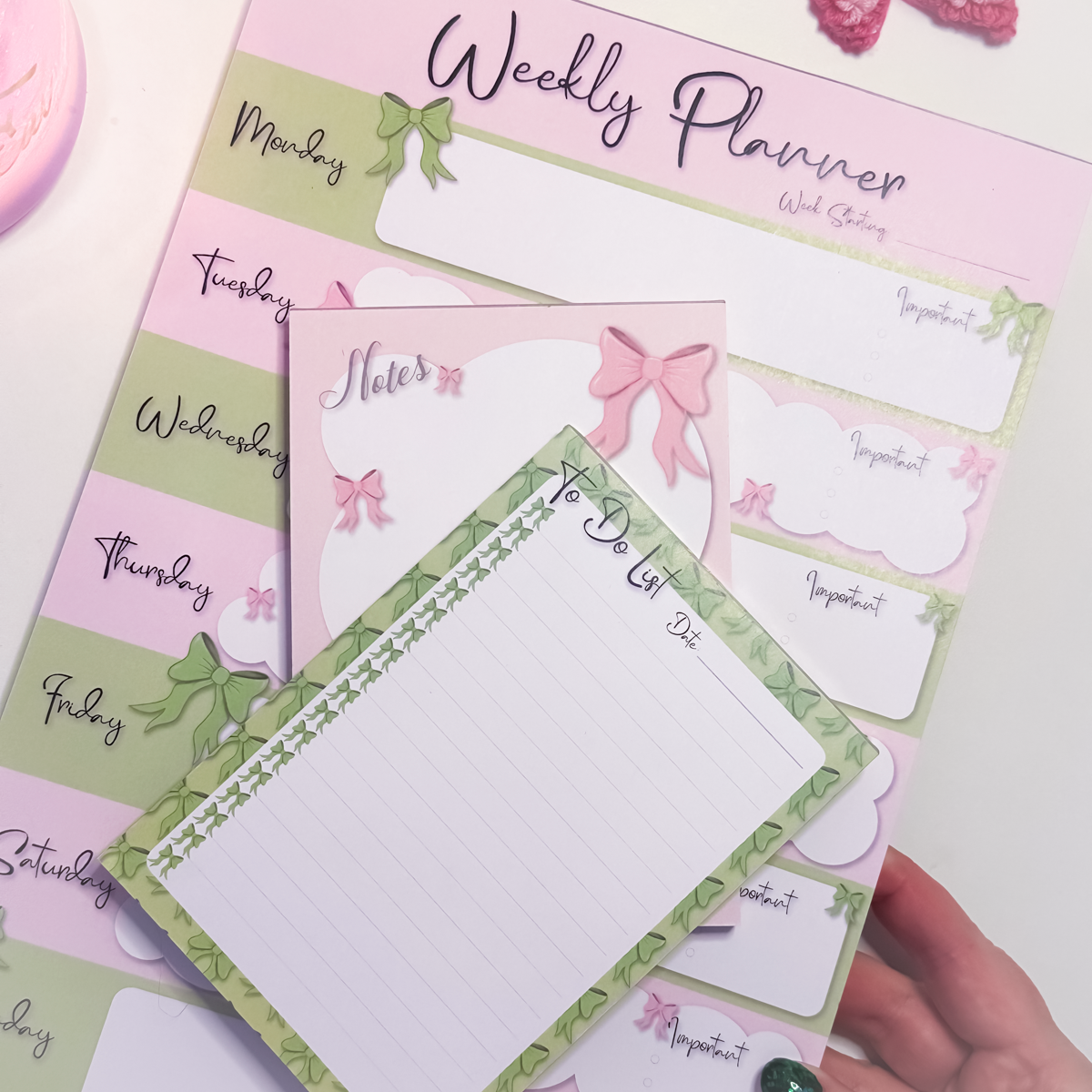 Pink Goes Good With Green stationery and mug rug bundle featuring notepads