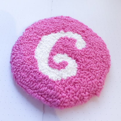 Personalised style pink mug rug with white letter