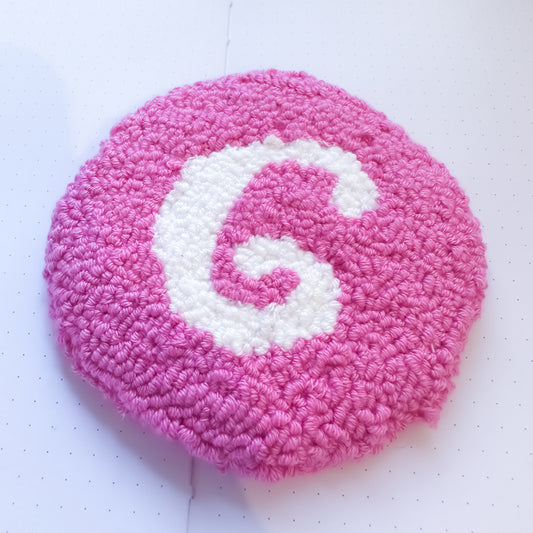 Personalised style pink mug rug with white letter