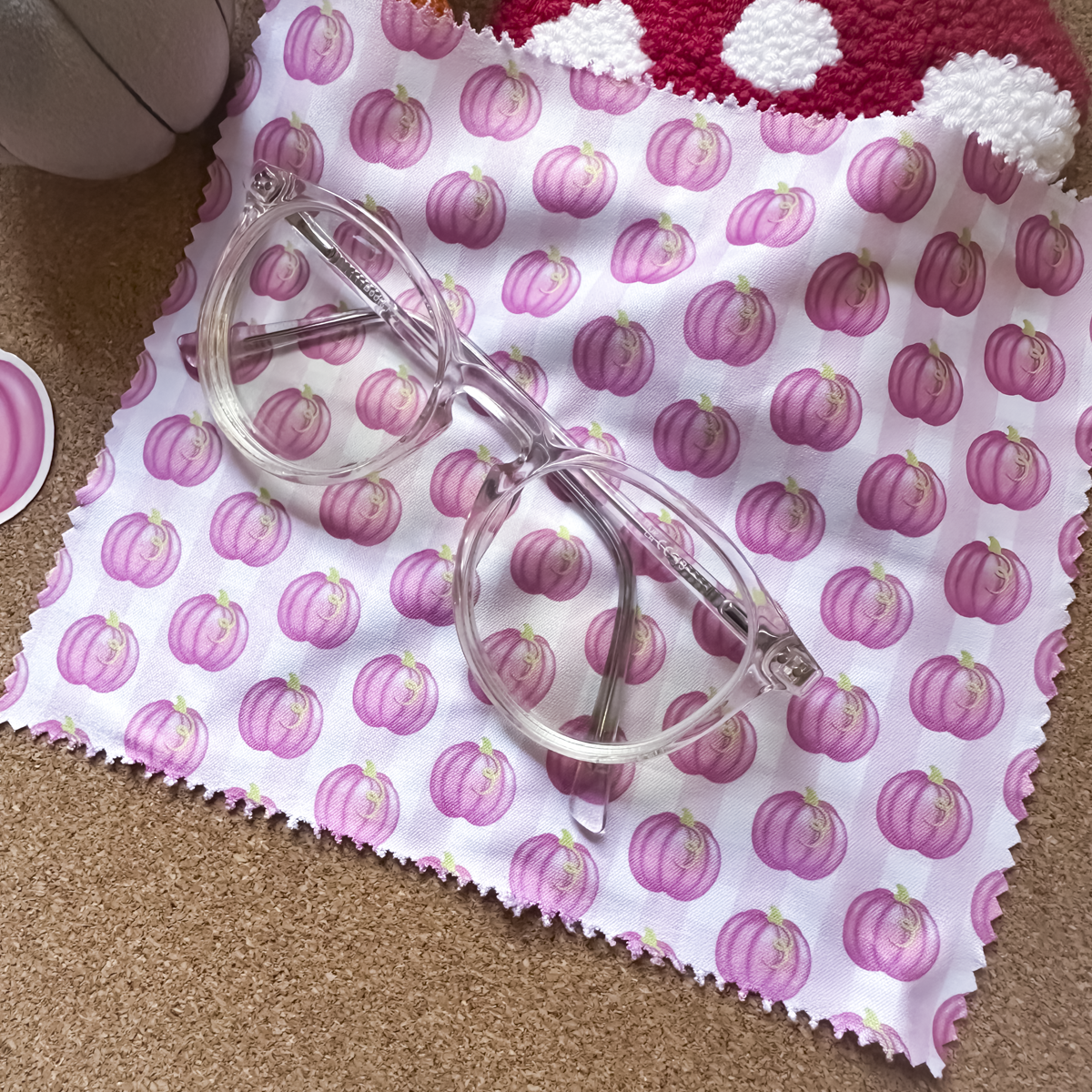 Gingham Pumpkin & Mushroom Glass Cleaning Cloth | Autumn Lens Cloth for Glasses & Screens