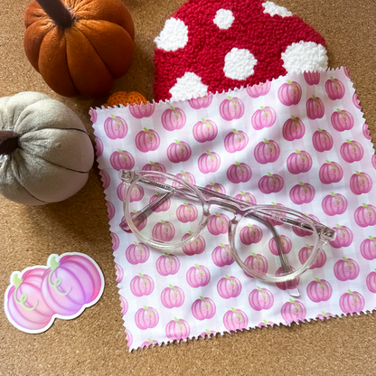 Gingham Pumpkin & Mushroom Glass Cleaning Cloth | Autumn Lens Cloth for Glasses & Screens