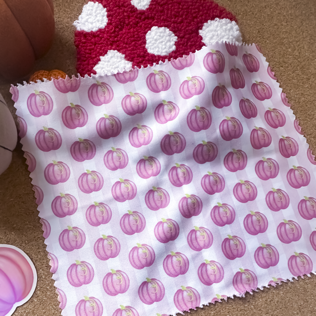 Gingham Pumpkin & Mushroom Glass Cleaning Cloth | Autumn Lens Cloth for Glasses & Screens