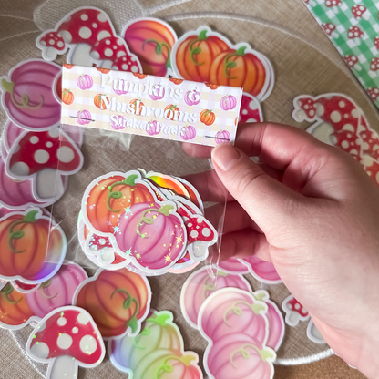 Pumpkin & Mushroom Sticker Pack | Autumn Glitter & Holographic Stickers | Planner Stickers
