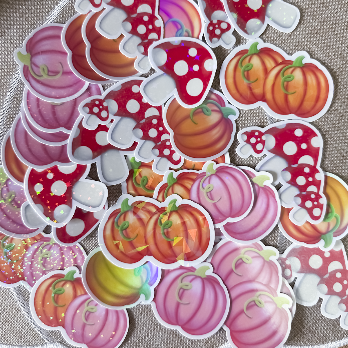 Pumpkin & Mushroom Sticker Pack | Autumn Glitter & Holographic Stickers | Planner Stickers