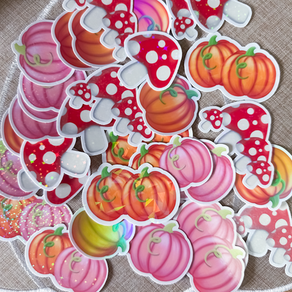 Pumpkin & Mushroom Sticker Pack | Autumn Glitter & Holographic Stickers | Planner Stickers