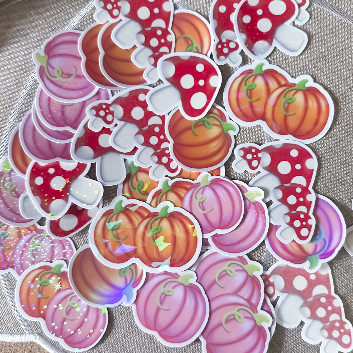 Pumpkin & Mushroom Sticker Pack | Autumn Glitter & Holographic Stickers | Planner Stickers