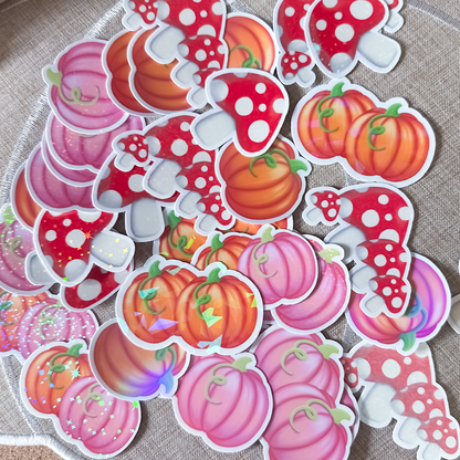 Pumpkin & Mushroom Sticker Pack | Autumn Glitter & Holographic Stickers | Planner Stickers