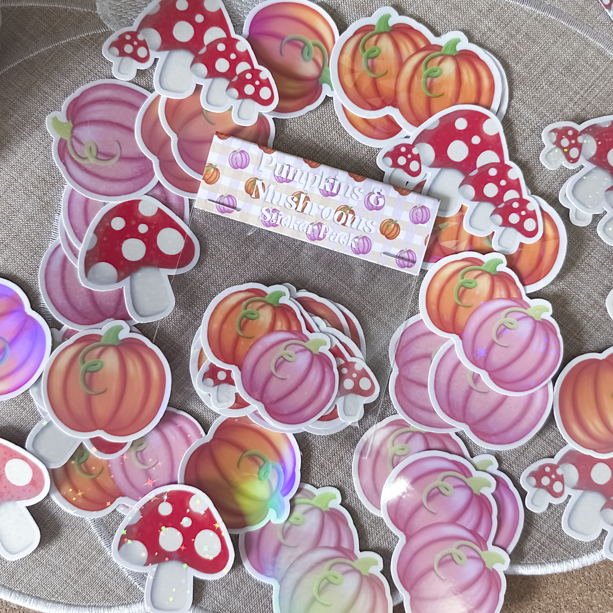 Pumpkin & Mushroom Sticker Pack | Autumn Glitter & Holographic Stickers | Planner Stickers