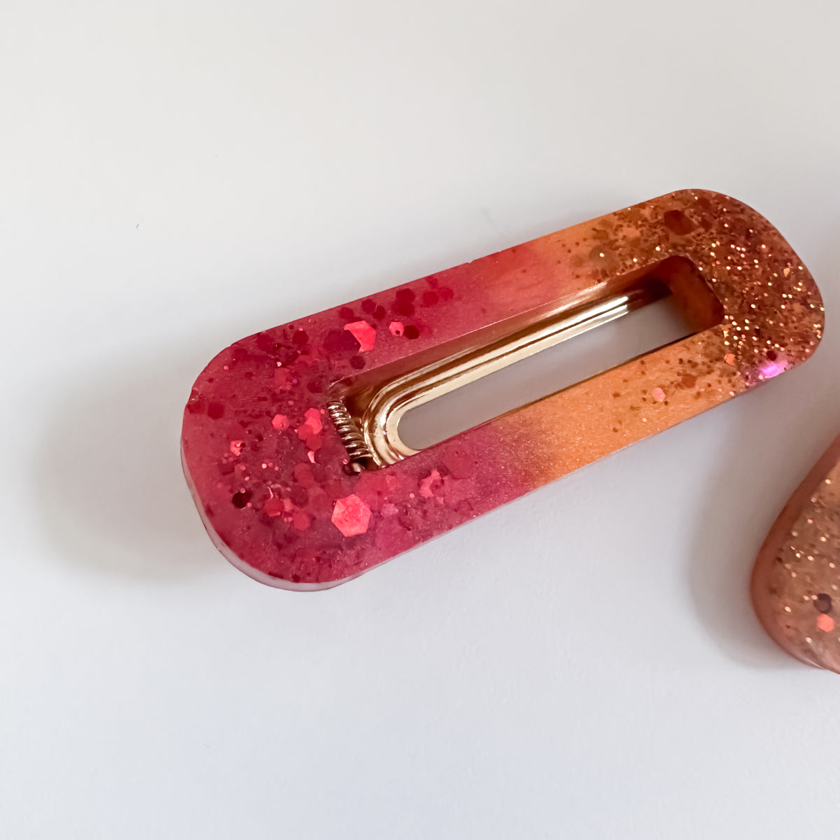 END OF LINE - Red and Orange Glitter Resin Hair Clips