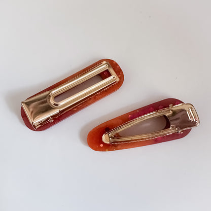 END OF LINE - Red and Orange Glitter Resin Hair Clips