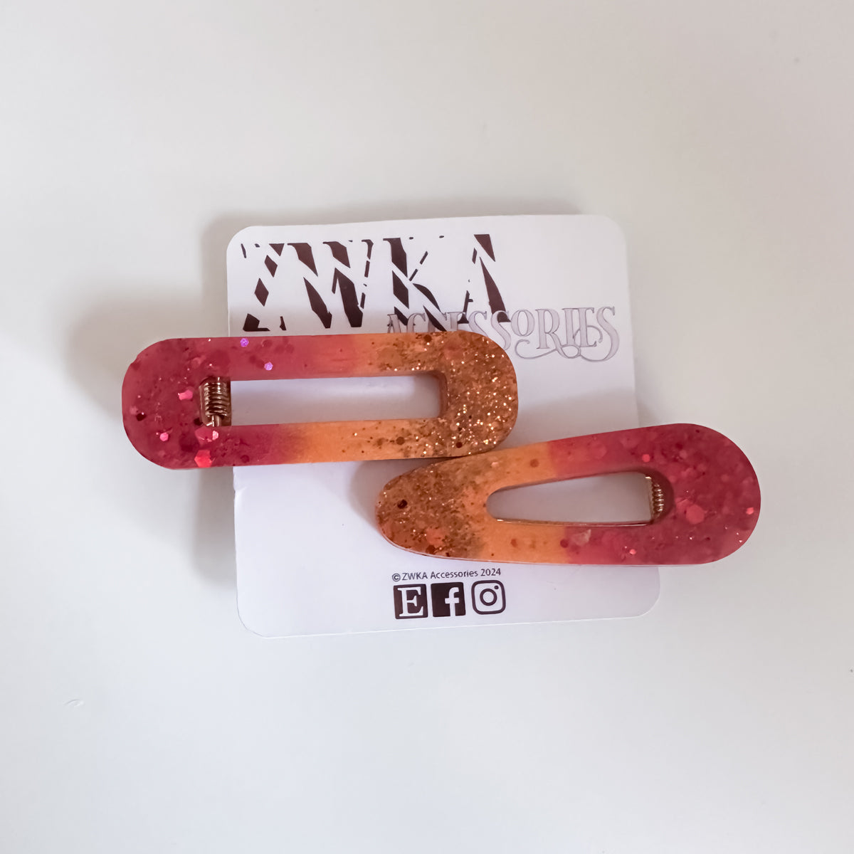 END OF LINE - Red and Orange Glitter Resin Hair Clips