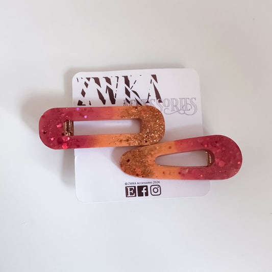 END OF LINE - Red and Orange Glitter Resin Hair Clips