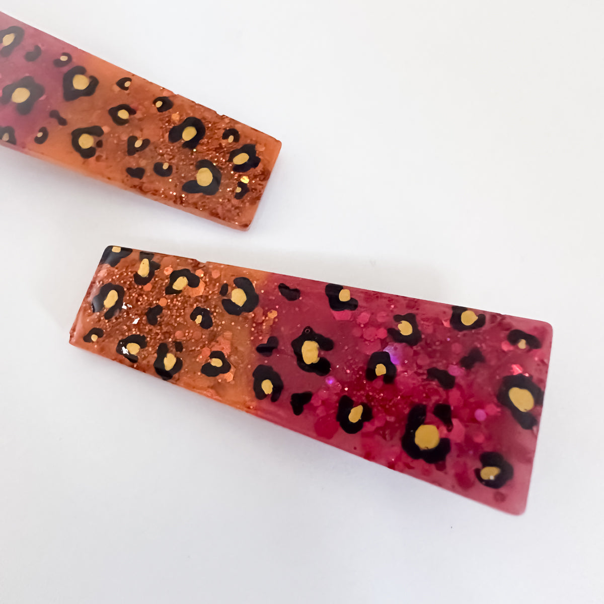 END OF LINE - Red and Orange Leopard Print Resin Hair Clips