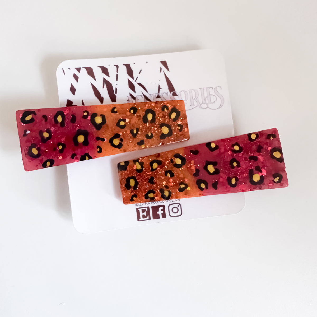 END OF LINE - Red and Orange Leopard Print Resin Hair Clips