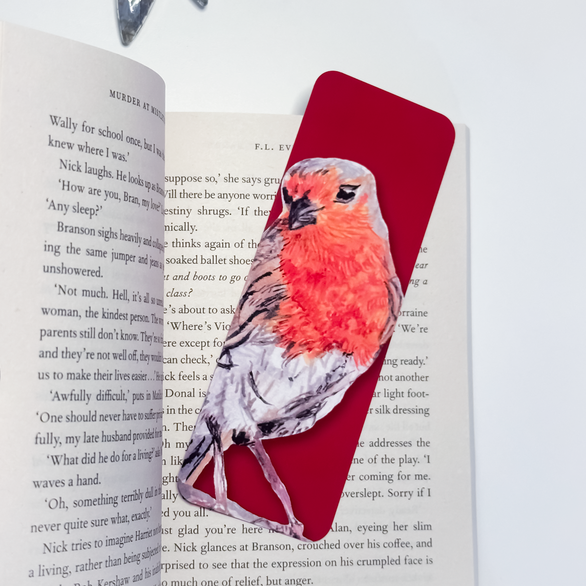 Robin watercolour bookmark with close-up robin painting, velvet laminated