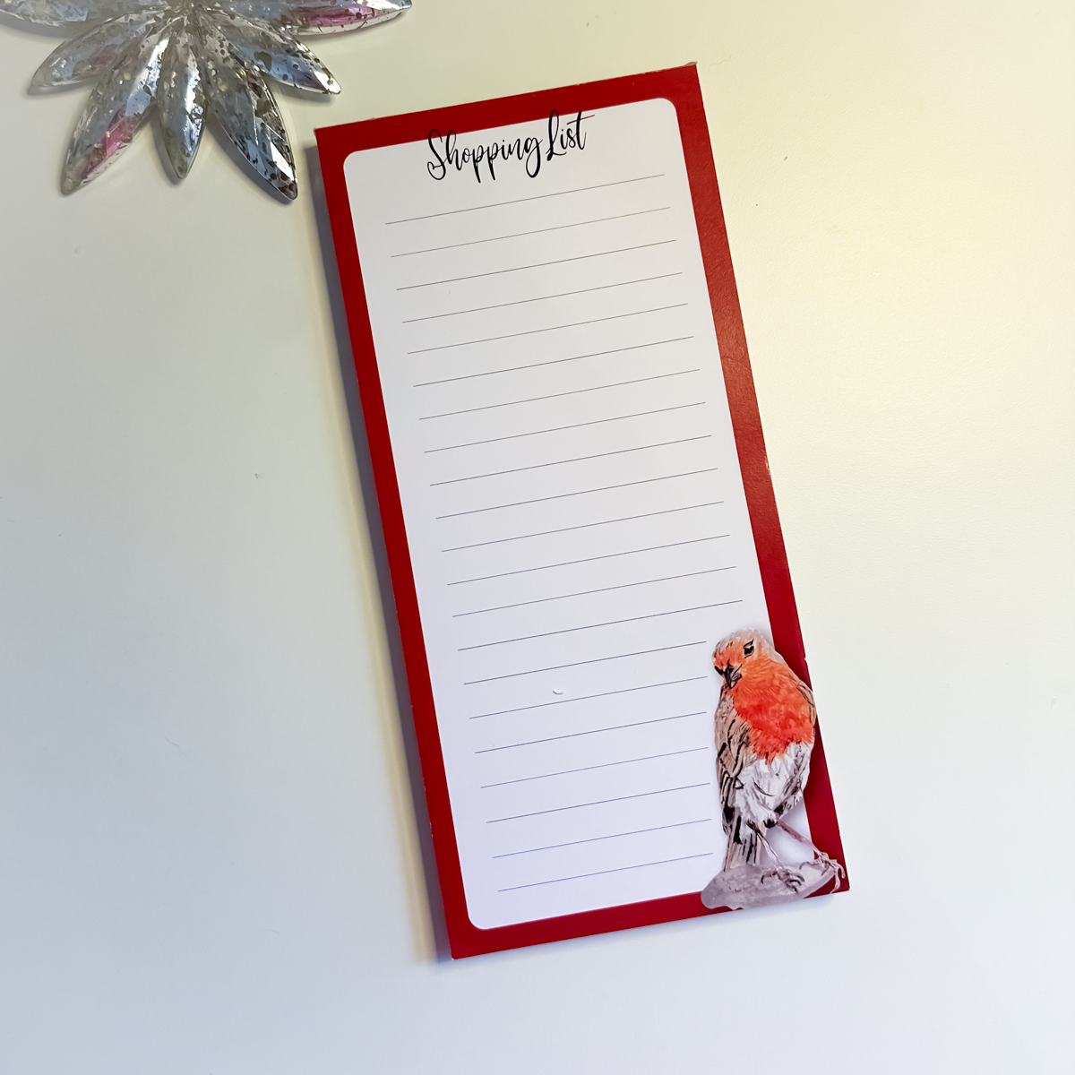 Robin watercolour shopping list pad with reddish border, DL size