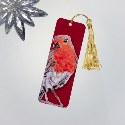 Bookmark with a robin design and gold tassel
