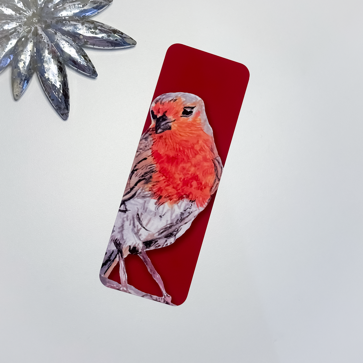 Robin watercolour bookmark with close-up robin painting