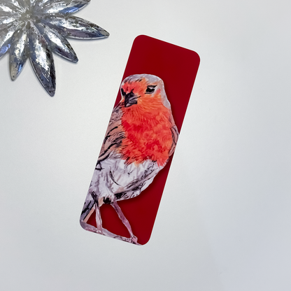 Robin watercolour bookmark with close-up robin painting