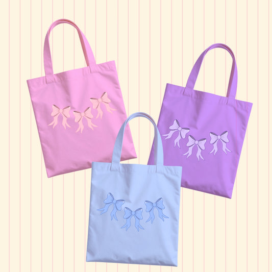 Little Bow Tote Bag | Pink, Lilac & Powder Blue Bow Tote Bag